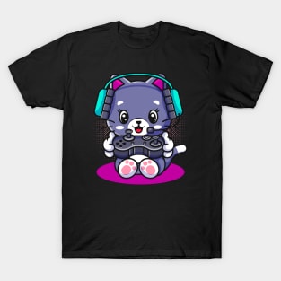 Cute Kawaii Gaming Cat Manga Kitten Gamer T-Shirt